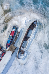 Old boats ice of Hujir port