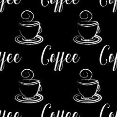 Coffee seamless pattern design. Decorate text in brown colors.