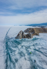 Shaman rock in the ice of Lake Baikal