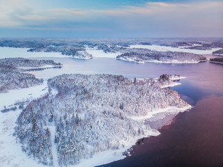 Frosty Ladoga lake shore sunrise