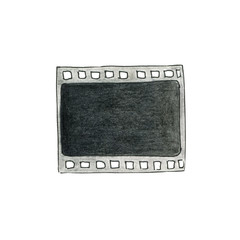 Negative film isolated on white background. Simple watercolor illustration in cartoon doodle style. Concept of sinema, slides showing, retro objects, photography, movie watching, home.