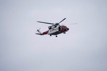 Scottish coastguard helicopter in air