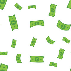 Dollar bills seamless pattern. Money falling from sky, illustration texture background.