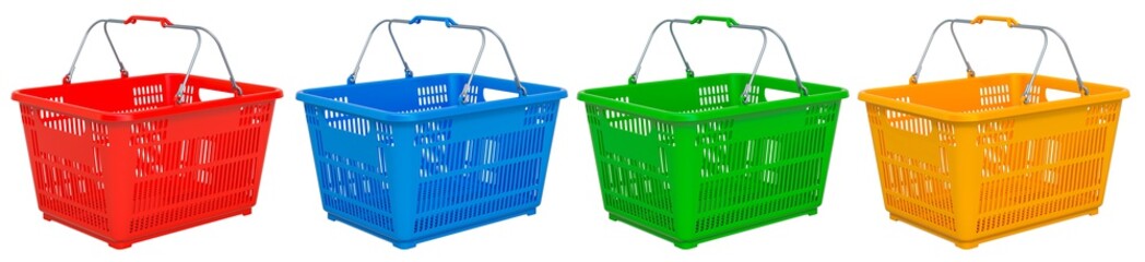 Colored shopping baskets, 3D rendering