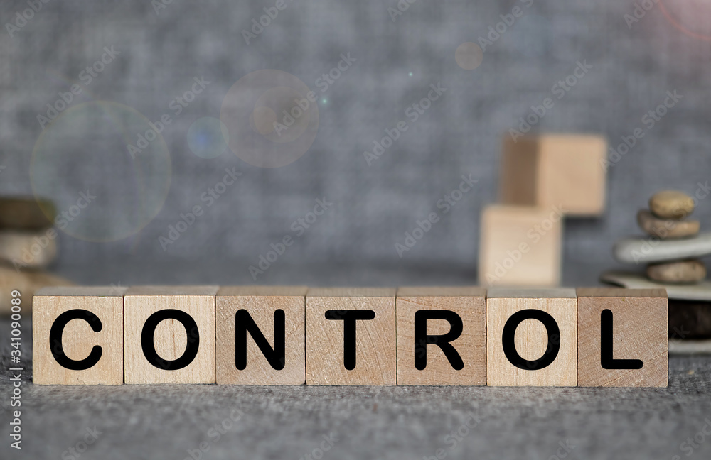 Poster a man makes the word control out of blocks. business process management concept. toughening monitori
