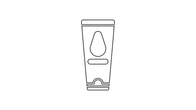 Black line Personal lubricant icon isolated on white background. Lubricating gel. Cream for erotic sex games. Tube with package box. 4K Video motion graphic animation