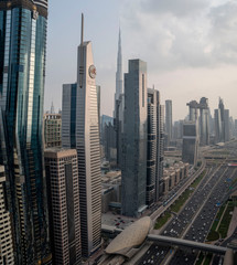 Fototapeta na wymiar rooftop view of the main boulevard of downtown Dubai UAE