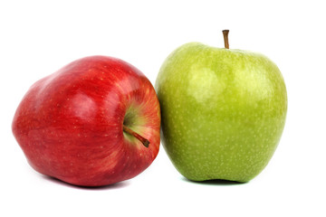 red and green apple diet on white ground   
