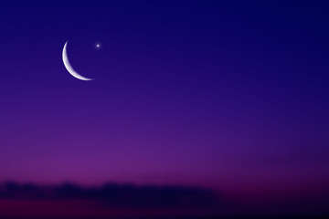 Obraz na płótnie Canvas Islamic greeting Eid Mubarak cards for Muslim Holidays. Eid-Ul-Adha festival celebration. Arabic Ramadan background with crescent moon and the stars on night sky