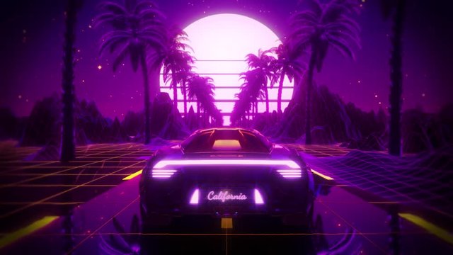 3D Retro Synthwave Palms Landscape VJ Loop Motion Background