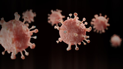 Coronavirus 2019 Covid 19 novel virus concept resposible for asian flu outbreak and coronaviruses influenza as dangerous flu strain cases as a pandemic. Close up Virus in Microscope. 3D Rendering.