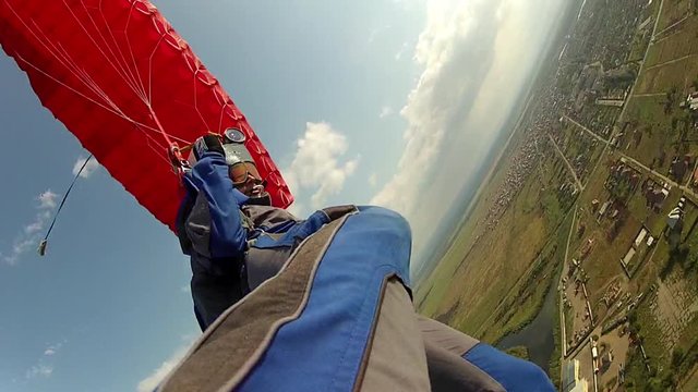 Skydiver piloted his parachute.