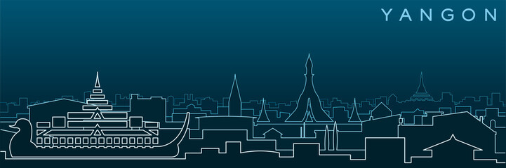 Yangon Multiple Lines Skyline and Landmarks