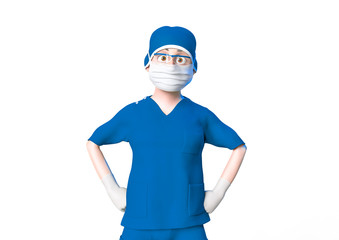 doctor cartoon is standing up and have some news in white background