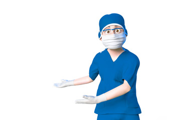 doctor cartoon saying now you may enter in white background with copy space