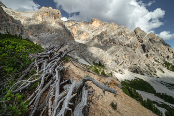 Obraz premium Beautiful view of the mountain landscape from the via ferrata trail in the Italian Dolomites