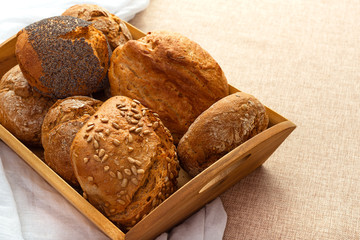 Buns on a wooden tray