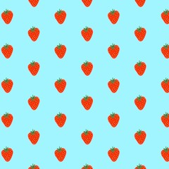 seamless pattern with red strawberries in blue background