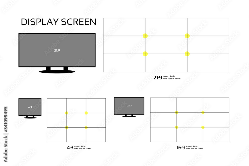 Aufkleber monitor screen with rule of thirds aspect ratio. computer, smartphone and television display screen 