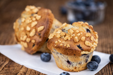 Blueberry Muffins (selective focus; detailed close-up shot)