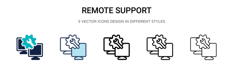Remote support icon in filled, thin line, outline and stroke style. Vector illustration of two colored and black remote support vector icons designs can be used for mobile, ui,