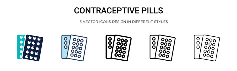 Contraceptive pills icon in filled, thin line, outline and stroke style. Vector illustration of two colored and black contraceptive pills vector icons designs can be used for mobile, ui,