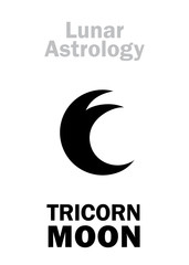 Astrology Alphabet: Three-horned MOON (Luna tricornis), Mystical symbol of Lunar Magic, Sorcery and Wizardry. Hieroglyphic character sign (original symbol).