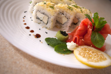 cheese sushi close up, vegetarian food