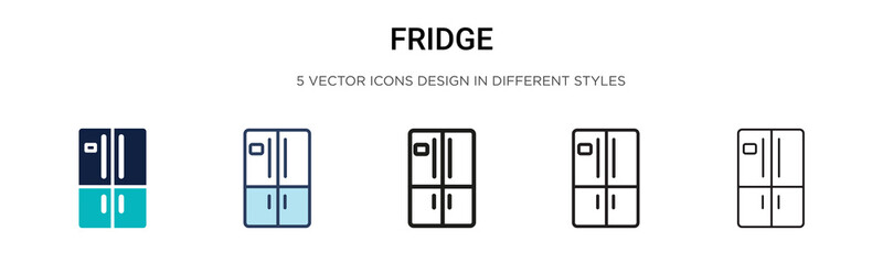 Fridge icon in filled, thin line, outline and stroke style. Vector illustration of two colored and black fridge vector icons designs can be used for mobile, ui,