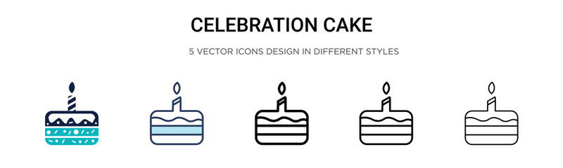 Obraz premium Celebration cake icon in filled, thin line, outline and stroke style. Vector illustration of two colored and black celebration cake vector icons designs can be used for mobile, ui,