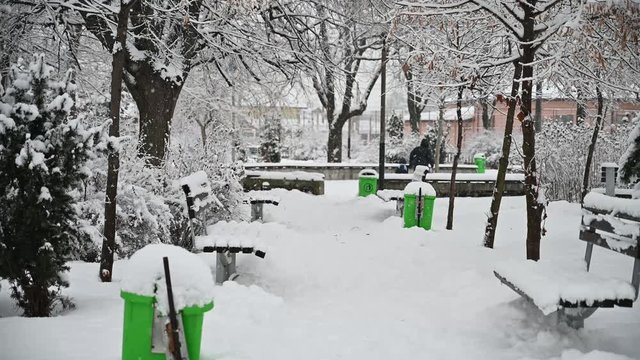 NI&Ntilde;O CON MADRE CAMINANDO EN UN PARQUE NEVADO
