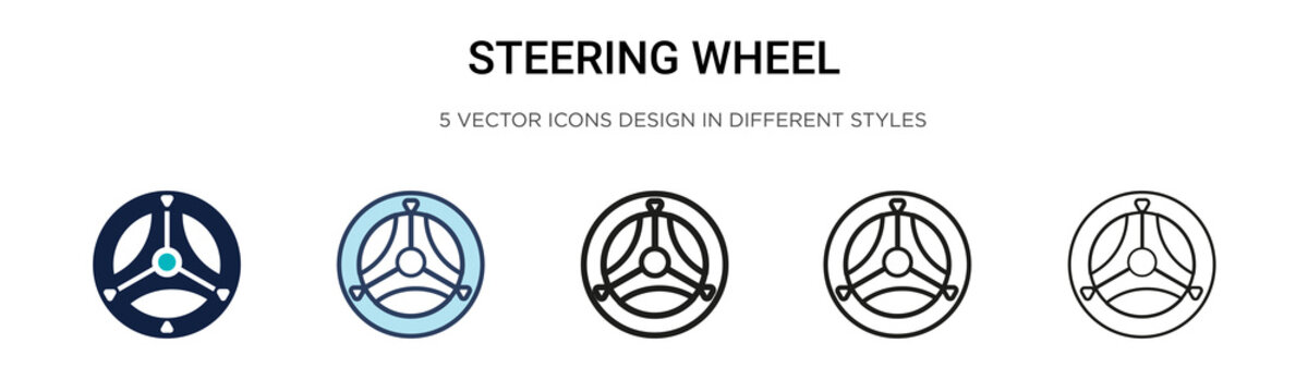 Steering wheel icon in filled, thin line, outline and stroke style. Vector illustration of two colored and black steering wheel vector icons designs can be used for mobile, ui,