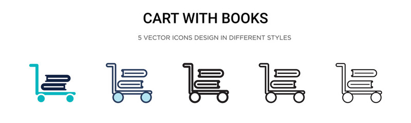 Fototapeta na wymiar Cart with books icon in filled, thin line, outline and stroke style. Vector illustration of two colored and black cart with books vector icons designs can be used for mobile, ui,