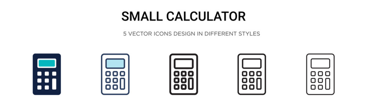 Small calculator icon in filled, thin line, outline and stroke style. Vector illustration of two colored and black small calculator vector icons designs can be used for mobile, ui,