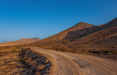 Montana Blanca and Montana Negra at Villaverde, Fuerteventura, Spain. Aerial drone view in october 2019