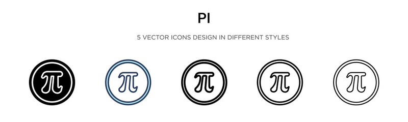 Pi icon in filled, thin line, outline and stroke style. Vector illustration of two colored and black pi vector icons designs can be used for mobile, ui, - obrazy, fototapety, plakaty