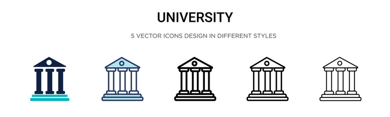 Fototapeta University icon in filled, thin line, outline and stroke style. Vector illustration of two colored and black university vector icons designs can be used for mobile, ui, obraz
