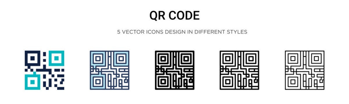 Qr code icon in filled, thin line, outline and stroke style. Vector illustration of two colored and black qr code vector icons designs can be used for mobile, ui,