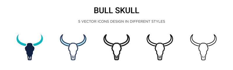 Bull skull icon in filled, thin line, outline and stroke style. Vector illustration of two colored and black bull skull vector icons designs can be used for mobile, ui,