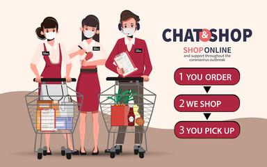 Online shopping on smartphone and pick up. Service customer stay home from department store and supermarket.