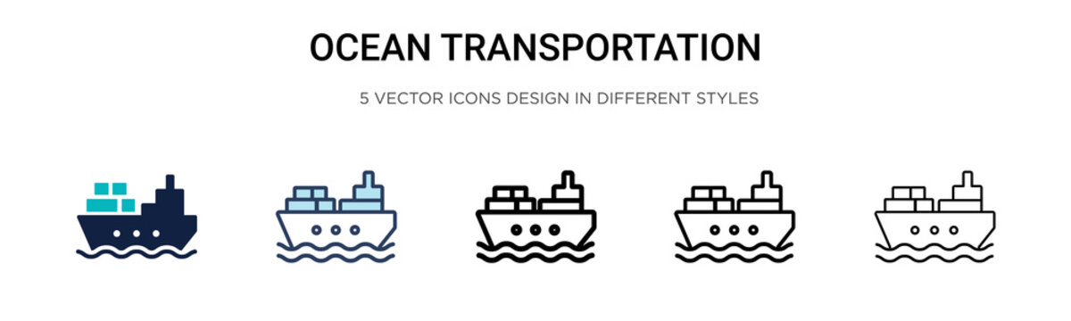 Ocean transportation icon in filled, thin line, outline and stroke style. Vector illustration of two colored and black ocean transportation vector icons designs can be used for mobile, ui,