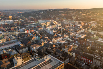 Fototapeta premium Amazing aerial view drone Cork City center Ireland Irish landmark downtown building 