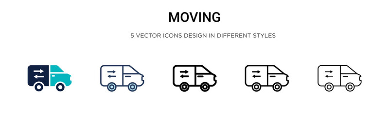 Moving icon in filled, thin line, outline and stroke style. Vector illustration of two colored and black moving vector icons designs can be used for mobile, ui,