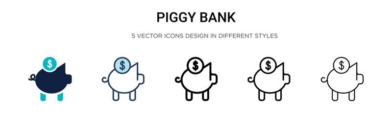 Piggy bank icon in filled, thin line, outline and stroke style. Vector illustration of two colored and black piggy bank vector icons designs can be used for mobile, ui,