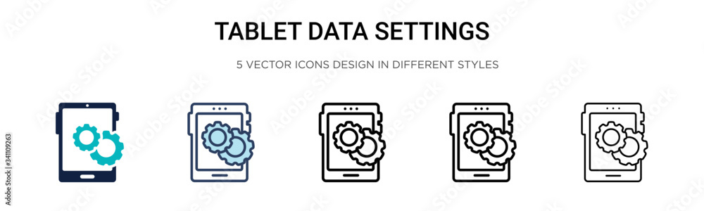 Poster tablet data settings icon in filled, thin line, outline and stroke style. vector illustration of two