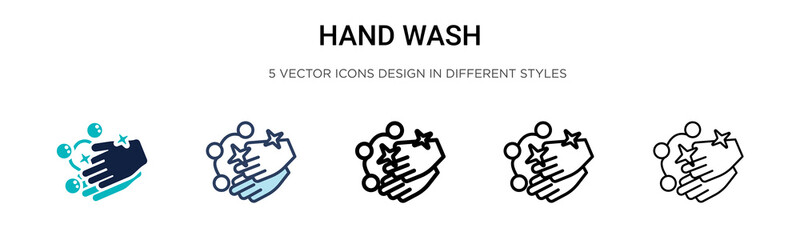 Hand wash icon in filled, thin line, outline and stroke style. Vector illustration of two colored and black hand wash vector icons designs can be used for mobile, ui,