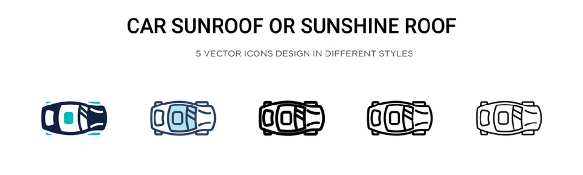 Car sunroof or sunshine roof icon in filled, thin line, outline and stroke style. Vector illustration of two colored and black car sunroof or sunshine roof vector icons designs can be used for