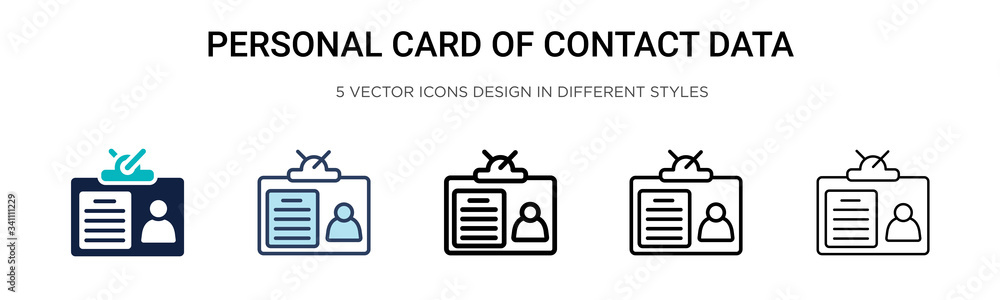 Poster personal card of contact data icon in filled, thin line, outline and stroke style. vector illustrati