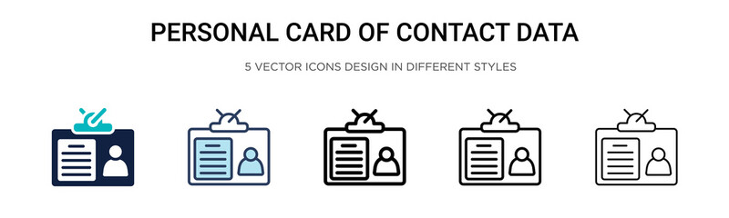 Personal card of contact data icon in filled, thin line, outline and stroke style. Vector illustration of two colored and black personal card of contact data vector icons designs can be used for