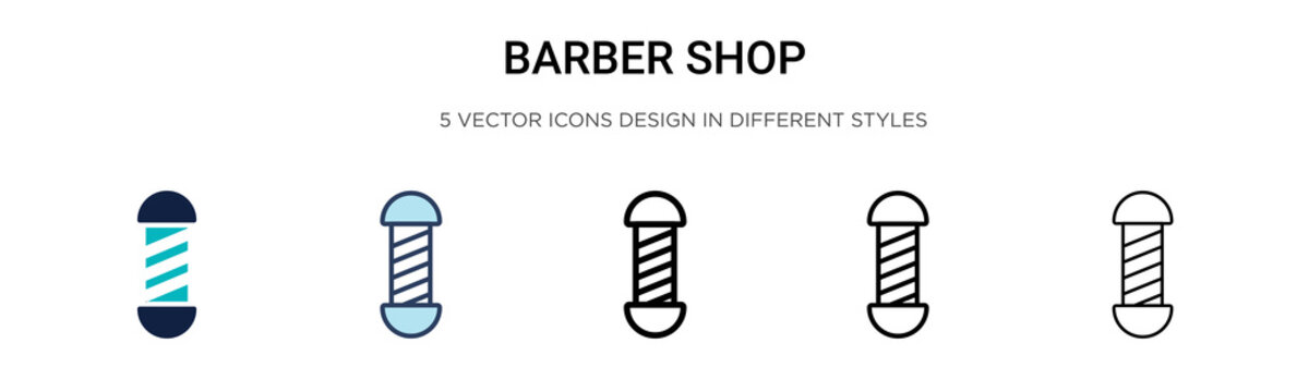 Barber shop icon in filled, thin line, outline and stroke style. Vector illustration of two colored and black barber shop vector icons designs can be used for mobile, ui,